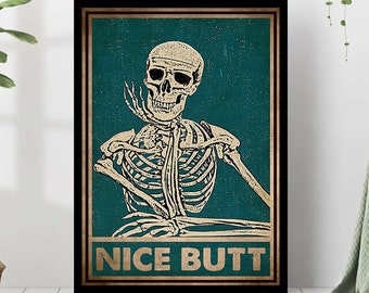 Nice Butt Vintage Poster, Skeleton Nice Butt Wall Art, Skeleton Art Print, Funny Skeleton Art, Cow Poster, Bathroom Wall Deco, Bathroom Sign