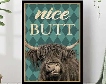 Nice Butt Vintage Poster, Cow Nice Butt Wall Art, Cow Art Print, Funny Cow Print, Cow Poster, Bathroom Wall Deco, Bathroom Art,Bathroom Sign