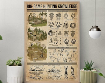 Big-Game Hunting Knowledge Vintage Poster, Hunting Retro Art Print, Hunting Poster, Knowledge Poster, Gift For Hunting Lover, Home Wall Deco