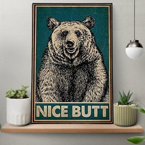 Poster divertente orso bel sedere, poster vintage orso bagno, stampa orso bel sedere, decorazione da parete bagno, arte divertente da parete bagno