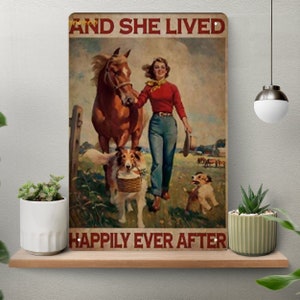 And She Lived Happily Ever After Cowgirl Vintage Poster, Dackel Und Mädchen Kunst Poster, Vintage Girls Poster Decor, Home Poster Wanddekor