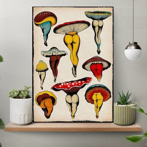 Booty Butt Lampe Booty Poster, Vintage Booties Poster Schlafzimmer Wandkunst, lustige Lampe Poster, Kaktus Pilz Karotte Lampe Kunst