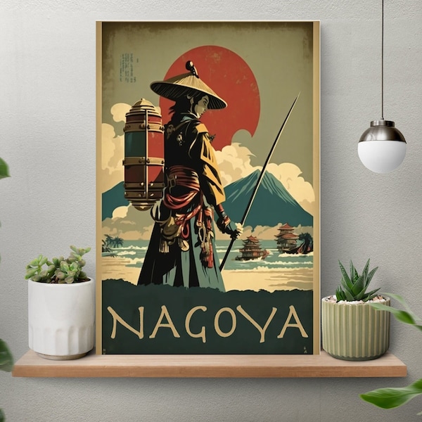 Nagoya Samurai Vintage Travel Art Poster Poster, Samurai Ninja Painting, Samurai Wall Art, Japanese Art Poster