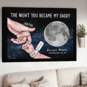 Personalized Moon Phase By Date Canvas, Personalized Dad Moons Phase Frame with Kids Names, The Day You Became My Dad Gift, Gift For Daddy