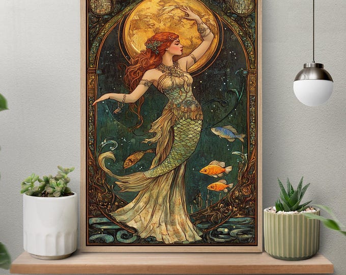 Unframed Art Nouveau Mermaid Poster, Mythical Sea Goddess Wall Art ...