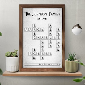 Unframed Custom Family Crossword Newspaper Poster, Personalized Family Heartwarming Gift, Puzzle Wall Art, Wall Decor, Mother's Day Gift