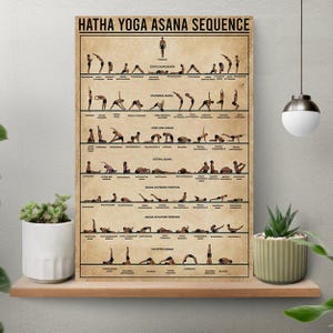 Arte de pared de yoga con secuencia de asanas de Hatha Yoga sin marco, póster de asanas de yoga, póster de conocimiento de yoga, póster de meditación, decoración de arte de pared para amantes del yoga