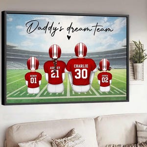 Personalized Daddy&#39;s Team Football Family Canvas, Gift For Football Dad from Kids-American, 2025 Father&#39;s Day Gift For Dad, For Grandpa