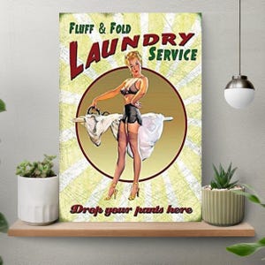 Unframed Retro Laundry Today Poster, 1900&#39;s Housewife Coping with Laundry Wall Art, Bathroom Wall Decor, Folk Art Painting,Cottagecore Decor
