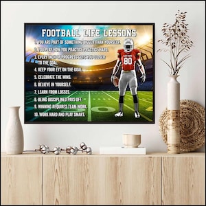 Personalisierte Fußball-Lektionen Leinwand Poster, individuelle Fußball-Wandkunst, individueller Name und Nummer Leinwand, Fußball Geschenk für Jungen und Männer