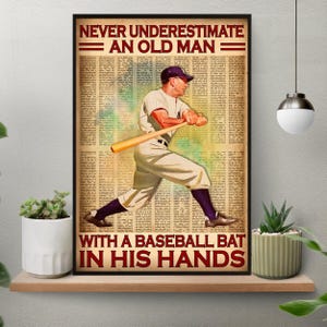 Unframed Baseball Poster, Old Man With A Baseball Bat Wall Art, Baseball Lover Gift, Baseball Gift For Baseball Lover, Game Room Decor