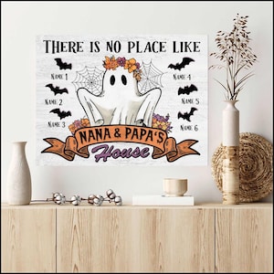 Personalized Halloween Ghost Family Canvas, Haunted House Halloween Gift For Grandparents, Cute Halloween Decor, Creepy Kooky Spooky Wall