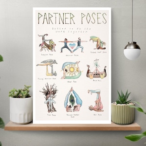 Unframed Partner Poses Yoga Poster, Yoga Ladies Art Print, Yoga Poses Wall Art, Mindfulness Wall Art, Boho Yoga Lover Gift,Yoga Studio Print