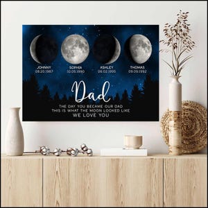 Cadre personnalisé en toile de naissance, phase de lune, nuit galaxie, Voici à quoi ressemblait la lune le jour où vous êtes devenu papa, cadeau fête des pères, cadeau pour papa