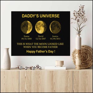 Custom Moon Phase Father&#39;s Day Canvas, Custom Moons Phase Frame, Father&#39;s Day Gift, Gift for Daddy, Grandpa, Father&#39;s Day Wall Art