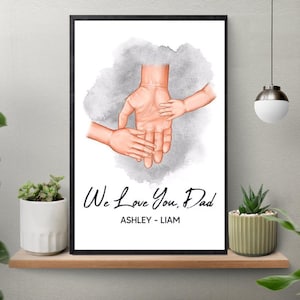 Unframed Personalized Father&#39;s Day Gift for Dad From Daughter or Son, Custom Dad And Kids Hand Wall Art, Birthday Gift for Husband from Kids