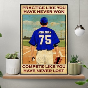 Personalized Baseball Player Poster, Custom Baseball with Custom Name, Color and Nunmber, Baseball Coach Gift, Sport Gifts For Son, Father