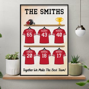 Personalized Father&#39;s Day Gift for Football Dad, Custom American football Dad&#39;s Dream Team Wall Art, Football Poster Print, Family Art Print