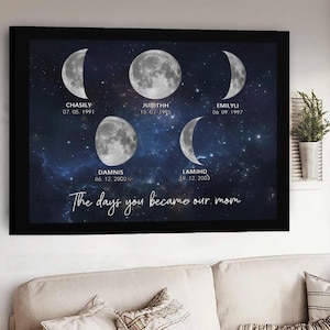 Personalized Moon Phase By Date Canvas, The Day You Became My Dad Gift, Custom Birth Moon Phase Galaxy Night Canvas Frame, Father&#39;s Day