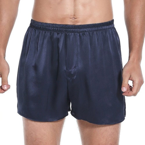 19mm MEN 100 Mulberry Silk Boxer Shorts Navy Blue Etsy UK