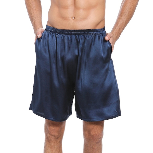 LEPTON 100% Mulberry Silk Shorts for Men, Relaxed Fitness Wear, Front Pockets, Elastic Waist