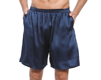 LEPTON 100% Mulberry Silk Shorts for Men, Relaxed Fitness Wear, Front Pockets, Elastic Waist