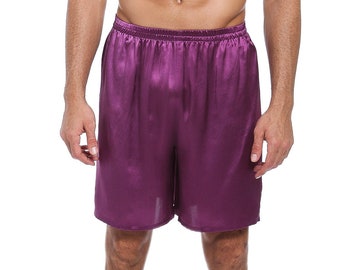Lepton 100% Mulberry Silk Shorts for Men, Relaxed Fitness Wear, Front Pockets, Elastic Waist - Violet