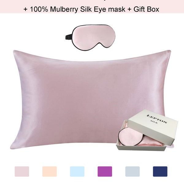 LEPTON 19mm 100% Both Side Mulberry Silk Envelop Pillowcase and Eye Mask with Gift Box (Pink) - Queen Size