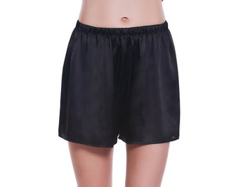 Lepton 100% Mulberry Silk Shorts- Womens Pajama Shorts- Soft Sleepwear Lounge Shorts- Sleeping Shorts for Women - Black