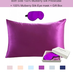 Lepton 22mm 100% beide zijden Moerbei Zijden Envelop Kussensloop en Oogmasker met Geschenkdoos (Violet) - Queen Size