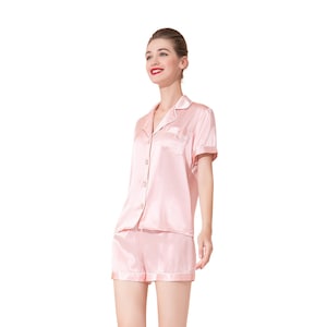 19mm 100% Mulberry Silk Pajama sets- Soft Sleepwear Lounge Sets- Sleeping Pajamas for Women - Pink