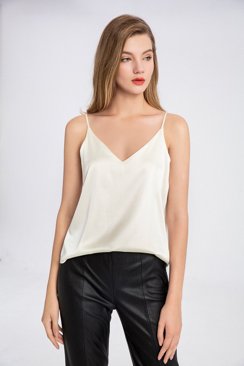 Lepton Double Layer Ivory Mulberry Silk Camisole, Silk Slip Top, Fall ...