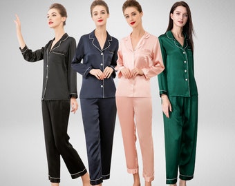 LEPTON 19mm 100% Women Long Sleeve Mulberry Silk Pajama Set