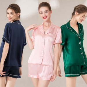 LEPTON 19mm 100% Mulberry Silk Pajama sets- Soft Sleepwear Lounge Sets- Sleeping Pajamas for Women