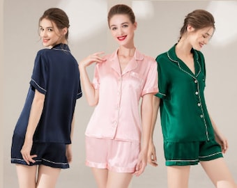 LEPTON 19mm 100% Mulberry Silk Pajama sets- Soft Sleepwear Lounge Sets- Sleeping Pajamas for Women