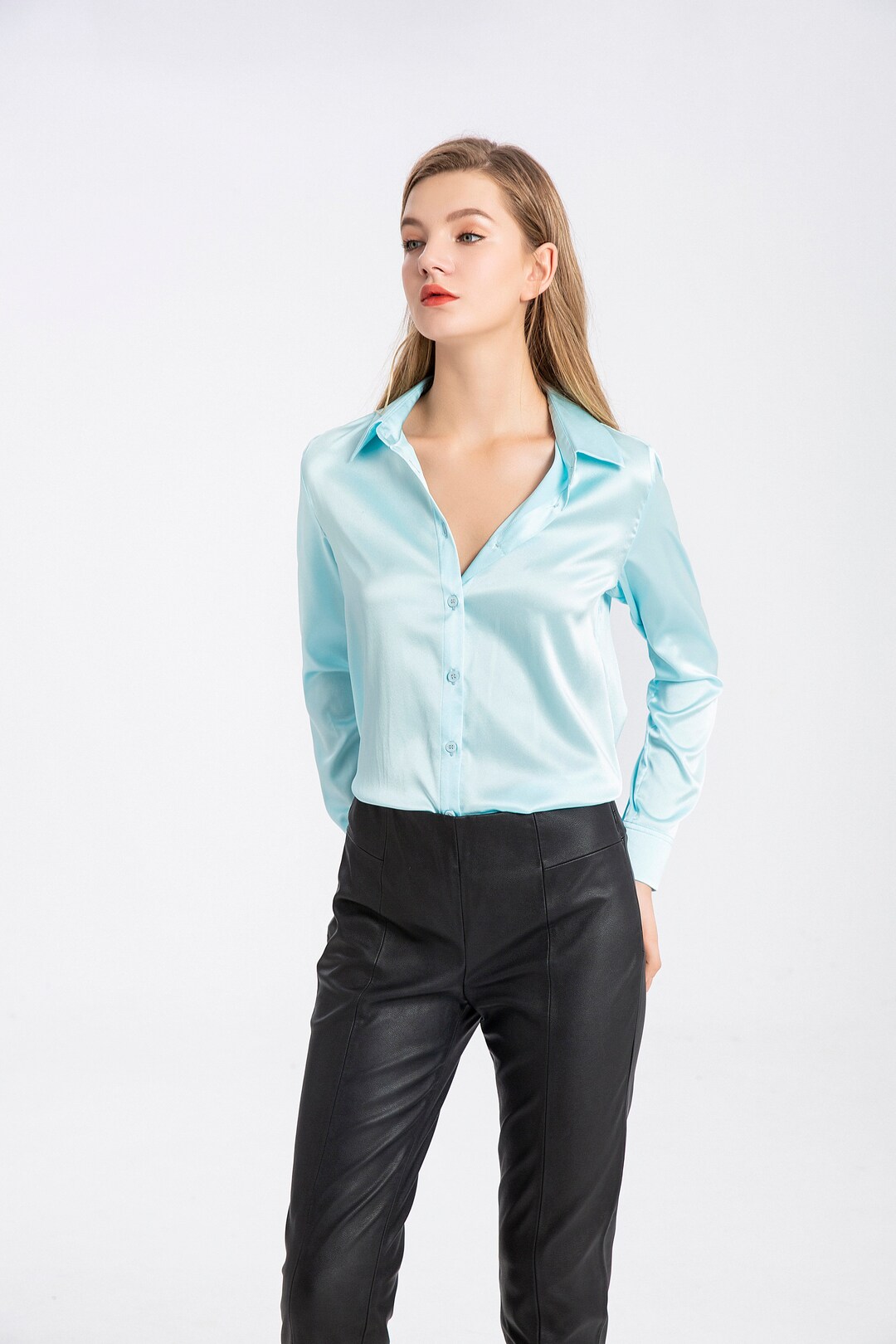 Lepton Mulberry Silk Silk Blouse Light Blue - Etsy