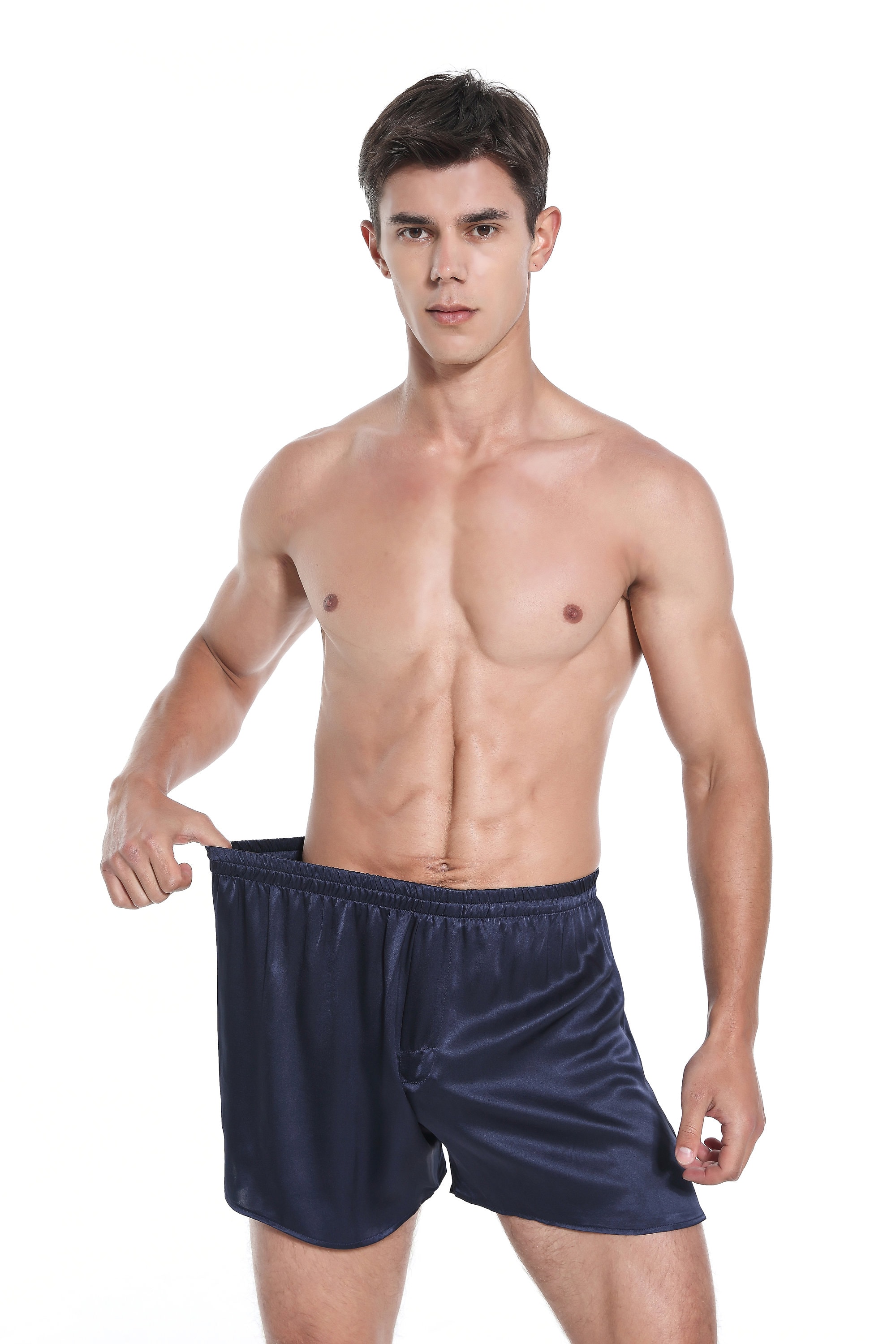 19mm MEN 100 Mulberry Silk Boxer Shorts Navy Blue Etsy UK
