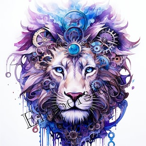 Steampunk Lions Wall Art, Steampunk Animals, Wall Art in Sets, Wall Art Prints, Steampunk Decor