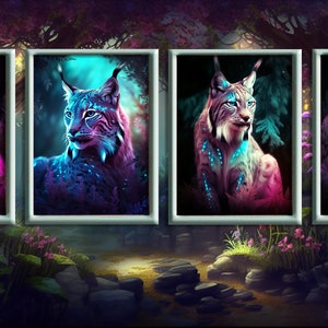 Fantasy Animals Wall Art, Digital Wall Art Prints, Trendy, For Kids, Canadian Lynx, Fantasy Printable, Wall Decorations