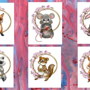 Kids Wall Decor, Forest Baby Animal Nursery Decor Prints, Set of 6 Woodland Animal Nursery Wall Art, Wild Baby Animal Prints, Forest Safari
