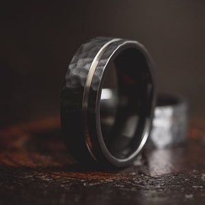 Hammered Black/silver Black Zirconium Wedding Ring,Black Zirconium Ring,Zirconium Wedding Band, Men's Wedding Band,Women's Wedding Ring
