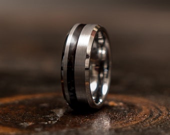 Wood wedding band, Wood Ring, Wood inlay Ring, tungsten carbide Ring, tungsten wood ring, Wooden Ring, Mens wood, 5 Year Anniversary, SILO