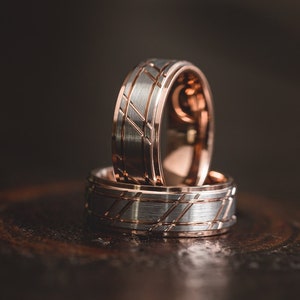 Hammered wedding Ring, Hammered Brushed Tungsten Carbide Band, Rose gold hammered ring, Mens Ring, 8mm Tungsten, Wedding Band, Brushed Ring image 1