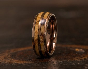 Rose gold Wood Ring, Wooden Ring, wooden wedding Ring, Wood Wedding Band, Olive wood, Wood Ring, mens wood ring, Wedding Band, 8mm ring