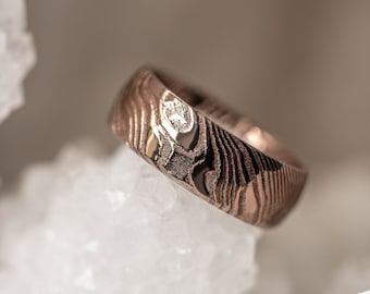 Bronze Gehämmerter Damast Ring Bandstahl 8mm Ring Männer Ehering Damast Stahl Ring Handmade Damast Ring Männer Verlobungsring Männer