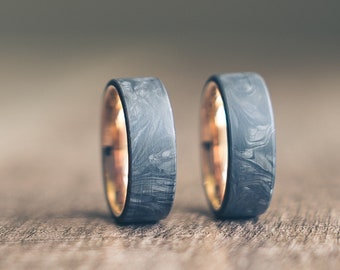 Forged Carbon Fiber ring with rose gold tungsten interior, Carbon Fiber ring, forged carbon fiber and gold ring,  Engagement Ring Men