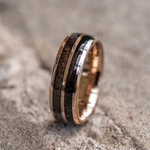 Ancient Bog Wood Rose Gold Tungsten Wood Ring, Wooden Ring for Men, wooden wedding Ring, Wood Wedding Band, Wedding Band, 8mm ring,BD