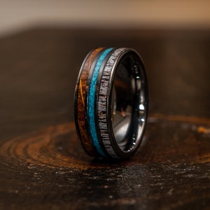 Black Wood Ring, Wooden Ring for Men, wooden wedding Ring, Wood Wedding Band, Whiskey barrel, Antler, Black, Wedding Band, 8mm ring,BDAM