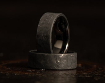 Forged Carbon Fiber ring with black tungsten interior, Carbon Fiber ring, forged carbon fiber and gunmetal ring,  Engagement Ring Men