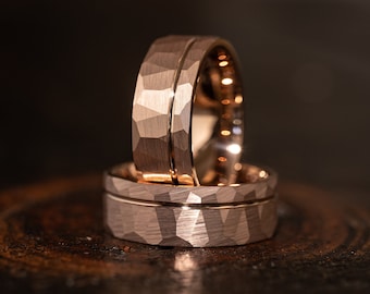 Hammered wedding Ring, Hammered Brushed Tungsten Carbide Band, Rose gold hammered ring, Mens Ring, 8mm Tungsten, Wedding Band, Brushed Ring